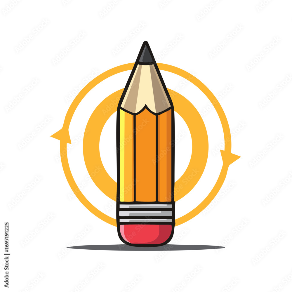 Poster pencil and circular arrow icon representing the creative revision process and ideas