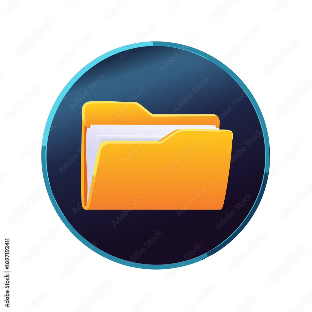Poster open yellow folder icon inside a blue circle with a dark gradient background