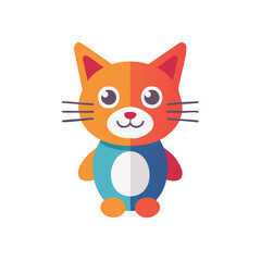 Cute cartoon cat illustration in vibrant orange, blue, and red colors.