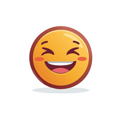 Fototapeta premium Cartoon yellow happy emoji face with closed eyes wide smile and blush cheeks