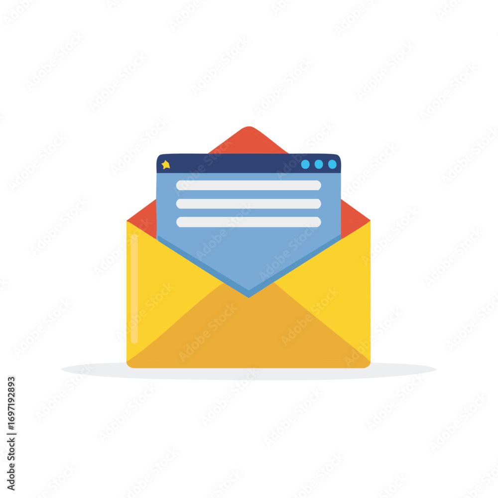 Poster open envelope with email message notification, communication and digital concept