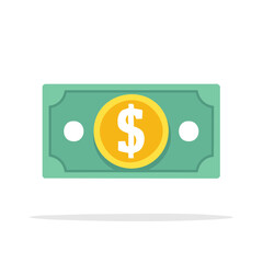 Obraz premium Flat design dollar bill with golden dollar symbol and teal paper