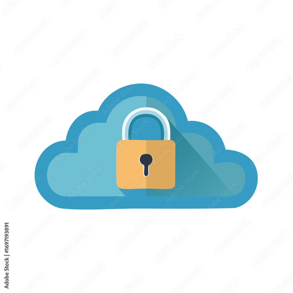 Poster secure cloud computing a flat style illustration of a padlock on a cloud concept representing data s
