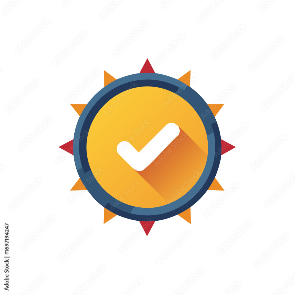 Poster orange check mark circle with border and spikes signifying validated and quality assured