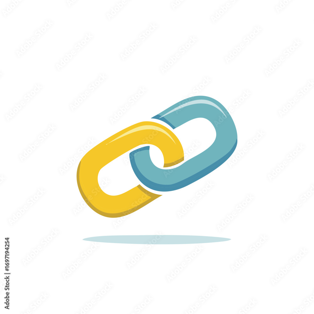 Poster interlocking chain links in yellow and blue representing connection and security