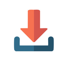 Stylized orange arrow pointing down into a blue container, download symbol