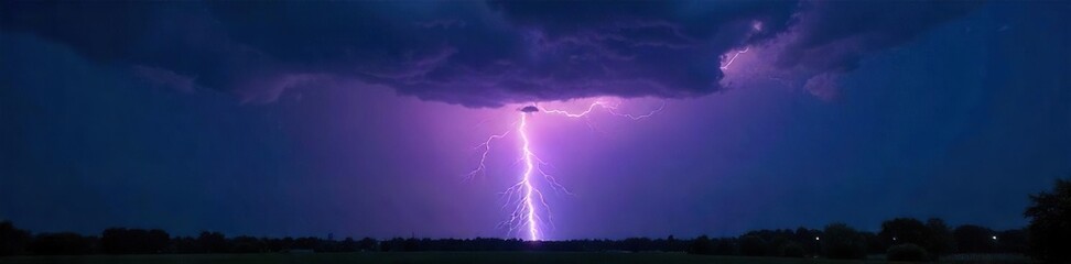 Dramatic shot of a powerful lightning bolt striking during a summer thunderstorm, illuminating the dark night sky Perfect for weather, nature, and power-related projects , spectacular, bright