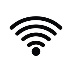 Black wireless signal icon on a white background representing connectivity
