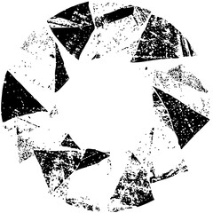 Vector Distressed recycling symbol with fragmented shapes.