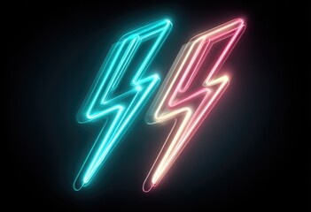 Two vibrant, neon lightning bolt symbols against a dark background