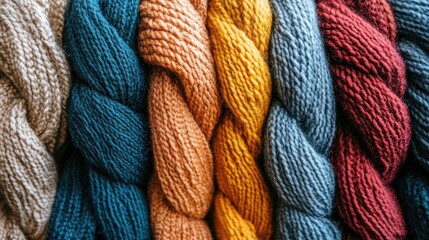 A vibrant close-up of colorful braided yarn creates a cozy and textured backdrop offering a