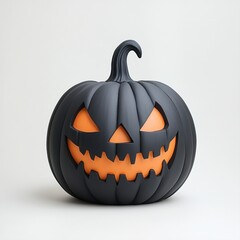 Spooky Black Pumpkin with Orange Face for Halloween Decoration