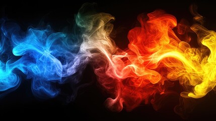 Fototapeta premium Abstract colored smoke background with vibrant blue, red, and yellow hues swirling creatively