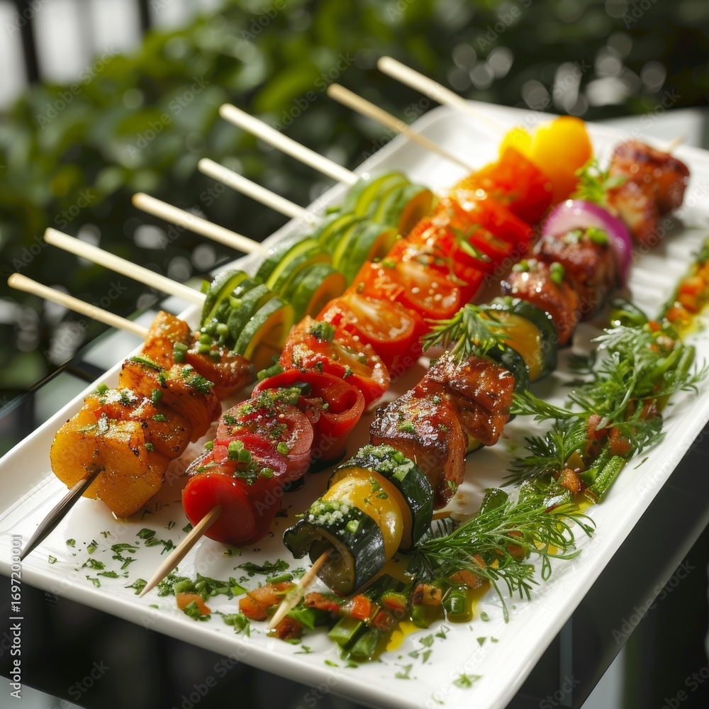 Poster each skewer is a work of art with a harmonious balance of different vegetables and their unique text