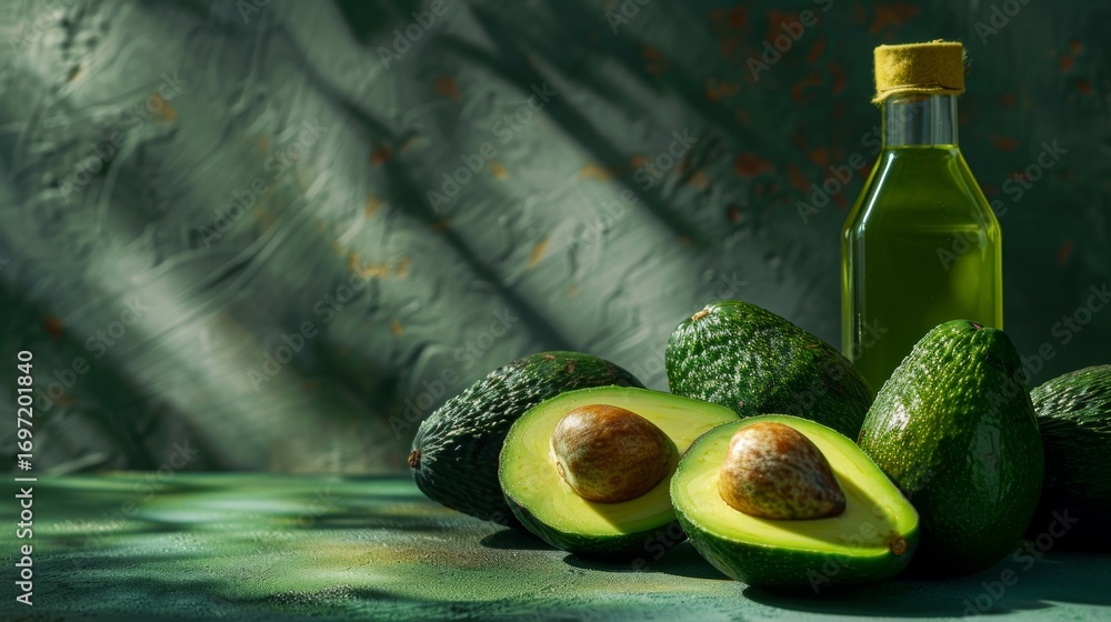 Aufkleber a group of avocados with one sliced open revealing the creamy texture and rich color of the fruit wh