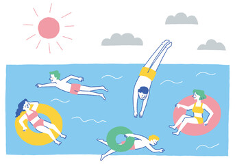 Young men and women enjoying the summer sea