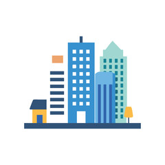 Cityscape Icon Buildings, House, and Tree Flat Design Icon