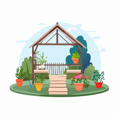 Jolie illustration de plantes et fleurs en pot 