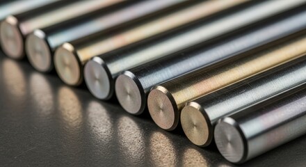 Close-up view of several metal rods arranged in a row.