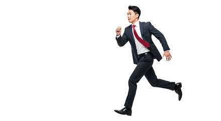running businessman isolated on white background PNG. cutout
