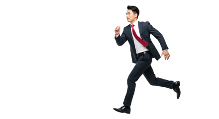 running businessman isolated on white background PNG. cutout