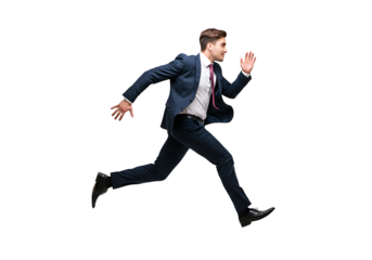 running businessman isolated on white background PNG. cutout
