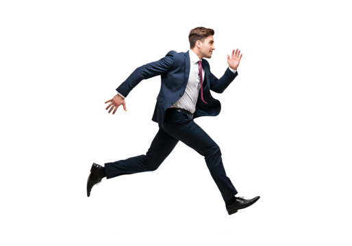 running businessman isolated on white background PNG. cutout
