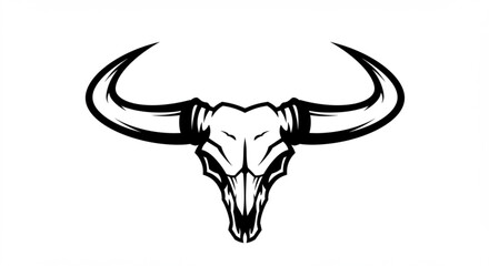 Stylized bull skull with large horns in black and white vector illustration design element art piece