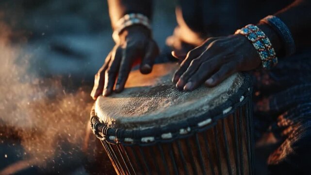Rhythm and Soul: Close-up on hands playing a drum, the heart of tradition and rhythm. Experience the art of percussive sound and the timeless pulse of culture.