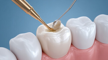 3D Illustration of Tooth Restoration with Filling Placement in Molar, Highlighting Precision Dental Procedure