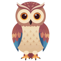Fototapeta premium Cartoon Owl Illustration with Brown Plumage and Large Orange Eyes.