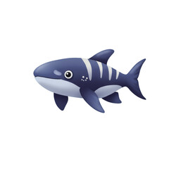 Fototapeta premium Cute cartoon blue fish with white stripes and spots swimming pose glossy illustration.