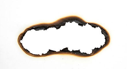 burned hole white paper background texture. Burnt paper edges. Burn in paper with brown edges and flames isolated on transparent background
