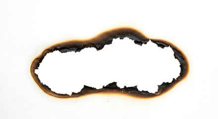 burned hole white paper background texture. Burnt paper edges. Burn in paper with brown edges and flames isolated on transparent background
