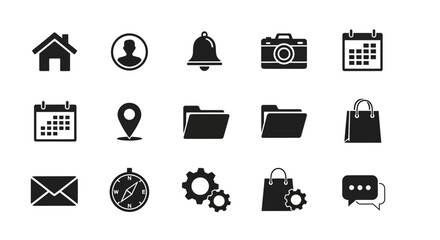 Fototapeta premium A versatile set of flat black glyph icons for website and mobile application user interface design, isolated on a white background