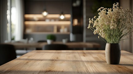 Wooden table with flowers
