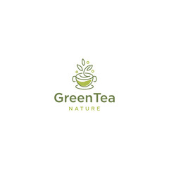 Green tea cup logo vector design template