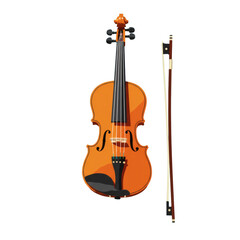 Fototapeta premium Vibrant Orange Violin with Dark Brown Bow.