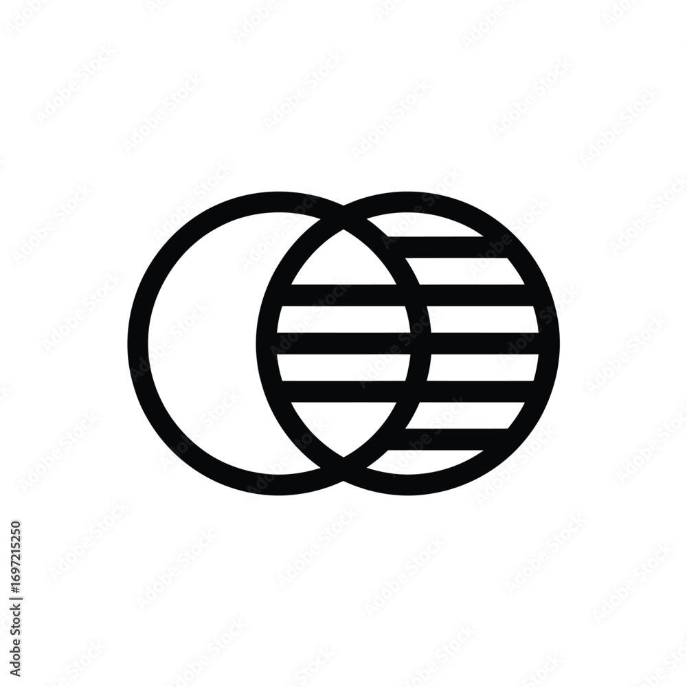 Poster abstract intersecting circles with stripes and solid fill