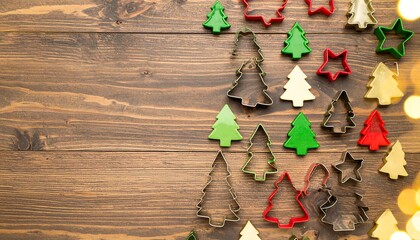 Christmas cookie cutters on wood