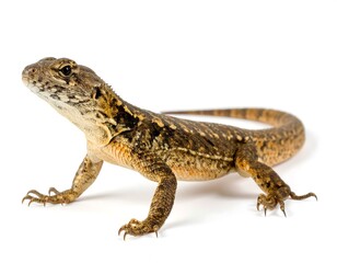 Fototapeta premium Striking portrait of a spiny lizard against a minimalist white backdrop