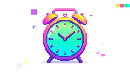 Vibrant Pixel Art Clock with Neon Gradient and Time Management Theme