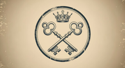 Ornate crest with crossed keys and crown on aged parchment texture