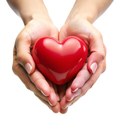 Fototapeta premium hands gently holding a shiny red heart symbol