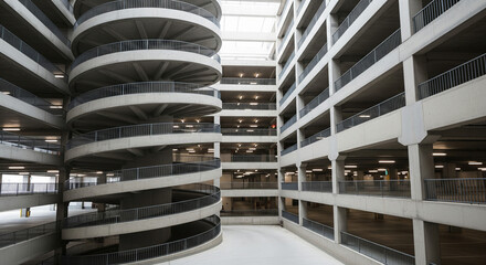 MultiLevel Concrete Parking Garage with Spiral Ramp Structure.