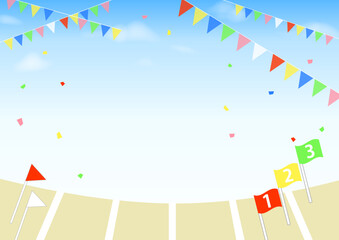 青空とフラッグの運動会の背景素材