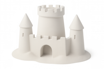 White sandcastle standing on a transparent background, perfect for summer and vacation projects
