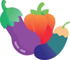 Gradient filled icon of capsicum, broccoli, and eggplant fusion, modern flat style.