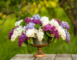 Lilacs in a vintage vase, spring blossoms