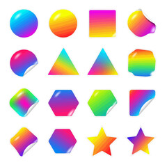 Colorful geometric shapes with gradient effects, showcasing vibrant hues and textures